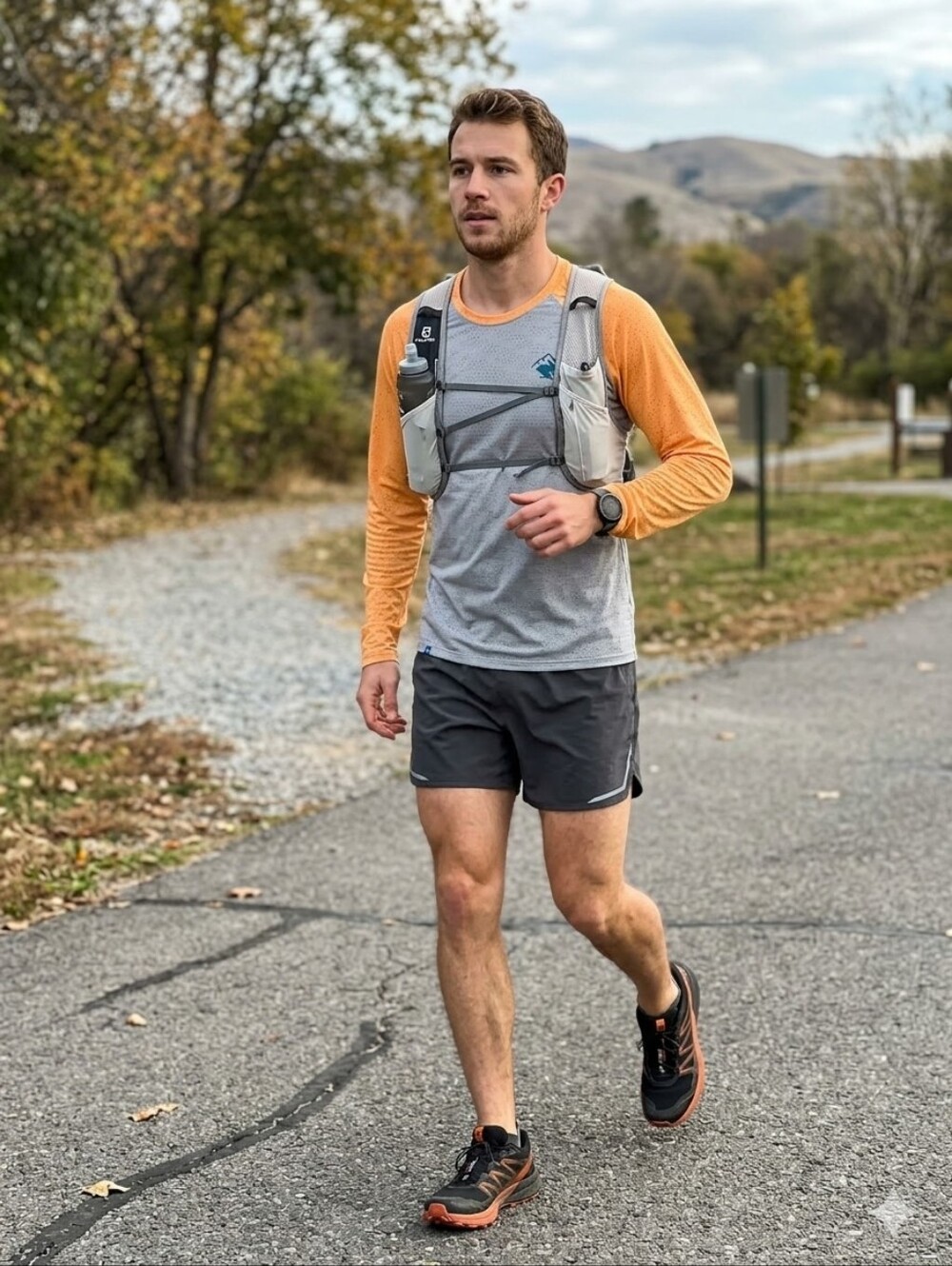 Rabbit Men’s Long-Sleeve Raglan Tee — Gray with Orange Sleeves